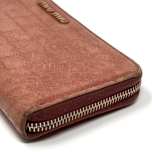 Authentic MIU MIU Croc Embossed Pink Leather Zip Long Wallet Clutch - Picture 14 of 15